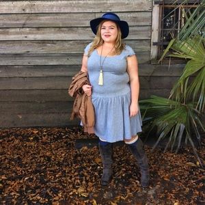 Talbots Gray Jersey Cotton Drop Waist Dress Medium